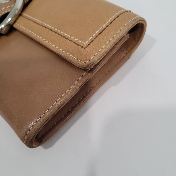 Coach Long Wallet Buckle Envelope Beige Brown Tan Designer Large Smooth Leather - Picture 12 of 12